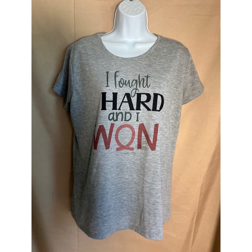 Gildan Performance Shirt Womens XL Gray Excellent I fought HARD and I WON Tee